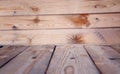 Grunge vintage wooden board table in front of old wooden background Royalty Free Stock Photo