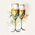 Grunge von two glasses of sparkling wine. AI generated Royalty Free Stock Photo