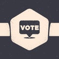 Grunge Vote icon isolated on grey background. Monochrome vintage drawing. Vector