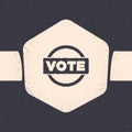 Grunge Vote icon isolated on grey background. Monochrome vintage drawing. Vector