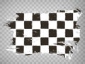 Grunge waing car race flag, brush stroke background. Checkered pattern of start and finish of auto rally