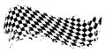 Grunge waving car race flag with scratches, checkered pattern of start and finish of auto rally