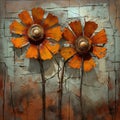 Grunge Wall With Dark Bronze And Bronze Orange Flowers Royalty Free Stock Photo