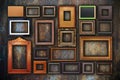Grunge wall full of old frames Royalty Free Stock Photo