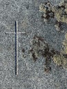 Weathered Concrete Cross with moss Royalty Free Stock Photo