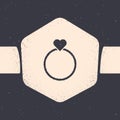 Grunge Wedding rings icon isolated on grey background. Bride and groom jewelry sign. Marriage symbol. Diamond ring