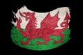 Grunge Welsh flag. Welsh flag with grunge texture. Brush stroke. Royalty Free Stock Photo