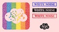 Grunge White Noise Stamp Seal and Dot Mosaic Powder Cloud Stencil Pictogram for LGBT