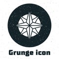 Grunge Wind Rose Icon  On White Background. Compass Icon For Travel. Navigation Design. Monochrome Vintage Drawing. Vector