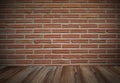 Grunge wood floor and red brick wall background Royalty Free Stock Photo