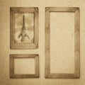 Grunge wood frame background, vintage paper texture