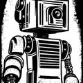 Grunge Woodcut Futuristic Robot Portrait