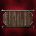 Grunge wooden plaque on red stratched metal background Royalty Free Stock Photo