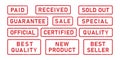 Grunge words Guarantee, Sale, Special rubber stamps. Paid, Received, Quality sign red sticker set. Grunge vintage square