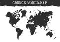 Grunge world map . Realistic black ink color painting design . White isolated background . Vector Royalty Free Stock Photo