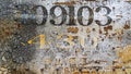 Grunge worn rusty metal background with chipped and faded painted numbers Royalty Free Stock Photo