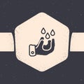 Grunge Wudhu icon isolated on grey background. Muslim man doing ablution. Monochrome vintage drawing. Vector