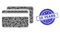 Grunge 10 Years Seal and Recursive Credit Cards Icon Collage