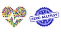 Grunge Zero Allergy Seal and Bright Colored Collage Heart Pulse