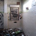 Grungy Abandoned School Cafeteria / Lunchroom with Graffiti.