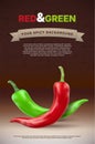 Grungy background with red and green chilli peppers and copy space