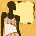 Grungy banner with an African woman in a patterned