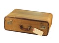 Grungy brown suitcase with blank label