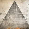 Grungy concrete wall with faded black triangle painted on the surface. Old rough texture with peeling paint. Generative AI Royalty Free Stock Photo