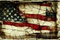 grungy cracked american flag texture. concrete wall. Post apocalyptic.