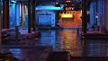 Grungy cyberpunk city urban waterfront cinematic landscape scene. 3D rendering