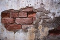 Grungy plastered wall with bricks texture