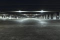 Grungy, dimly lit parking garage