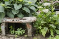 grungy garden kneeler beside fresh plantings