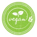 Grungy green round VEGAN label or stamp