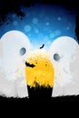 Grungy Halloween Background with Moon and Ghosts Royalty Free Stock Photo