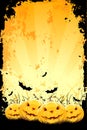 Grungy Halloween background with pumpkins and bats