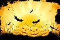 Grungy Halloween background with pumpkins and bats