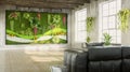 Grungy interior of living room with green wall, loft styel , 3d render Royalty Free Stock Photo