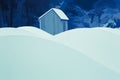 Graphic Art Shack in Snow Mounds with Trees Royalty Free Stock Photo