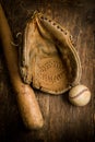 Grungy old baseball gloves and ball Royalty Free Stock Photo