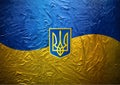 Grungy Painted Ukrainian Flag with Blazon