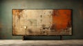 Grungy Patchwork: Orange Painting On Bench In Western Zhou Style