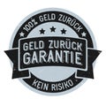 Grungy 100 percent money back guarantee in German language stamp or sticker