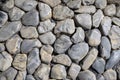 Grungy photo texture of grey stone. Round rocks top view background. Seaside stone paving under sunlight