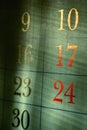 Grungy red calendar dates Royalty Free Stock Photo