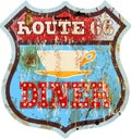 Grungy retro route 66 diner sign Royalty Free Stock Photo