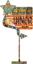 Grungy retro route 66 diner sign Royalty Free Stock Photo