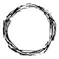 Grungy round hand drawn circle, can used as frame, chaotic tangled stripes Royalty Free Stock Photo