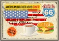 Grungy route 66 diner sign with road map, Royalty Free Stock Photo