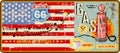 Grungy route 66 gas station sign and road map,retro grungy vector Royalty Free Stock Photo